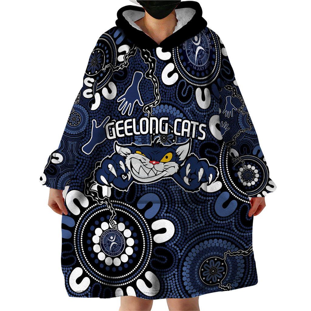 Custom Geelong Cats NAIDOC Week 2024 Wearable Blanket Hoodie Fire Burning Aboriginal Dots Art - Vibe Hoodie Shop