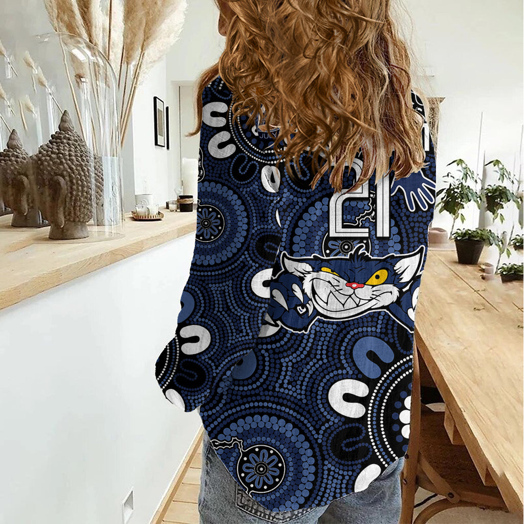 Custom Geelong Cats NAIDOC Week 2024 Women Casual Shirt Fire Burning Aboriginal Dots Art - Vibe Hoodie Shop