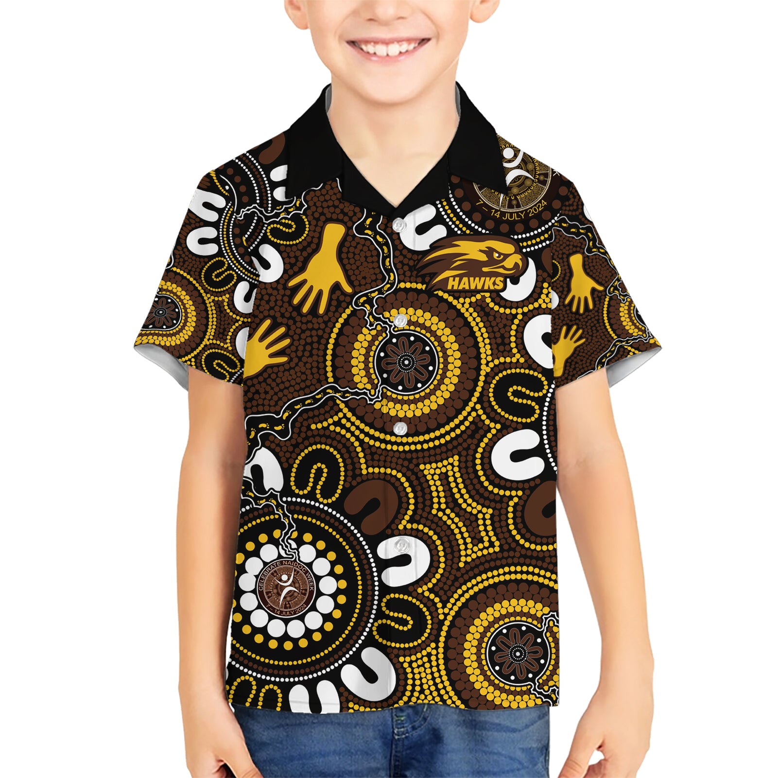 Custom Hawthorn NAIDOC Week 2024 Hawaiian Shirt Fire Burning Aboriginal Dots Art - Vibe Hoodie Shop