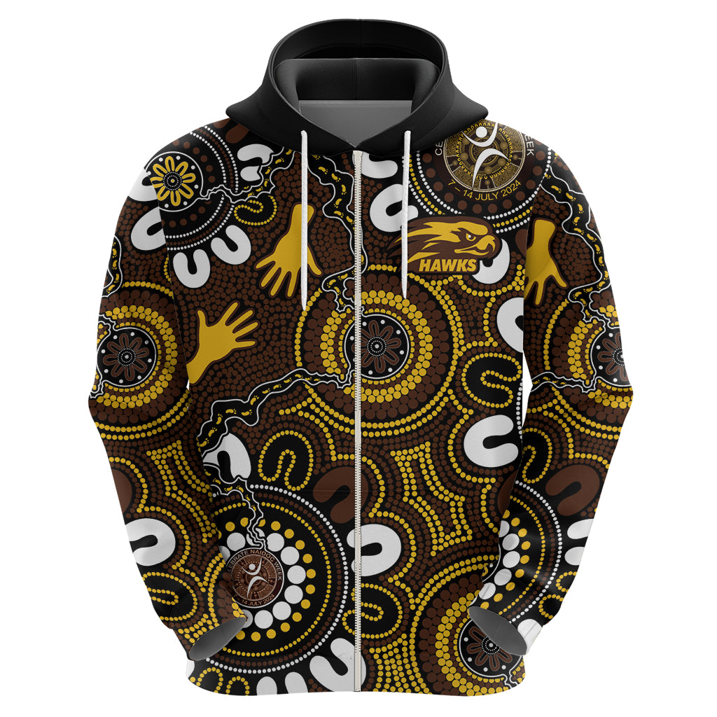 Custom Hawthorn NAIDOC Week 2024 Hoodie Fire Burning Aboriginal Dots Art LT9 - Vibe Hoodie Shop