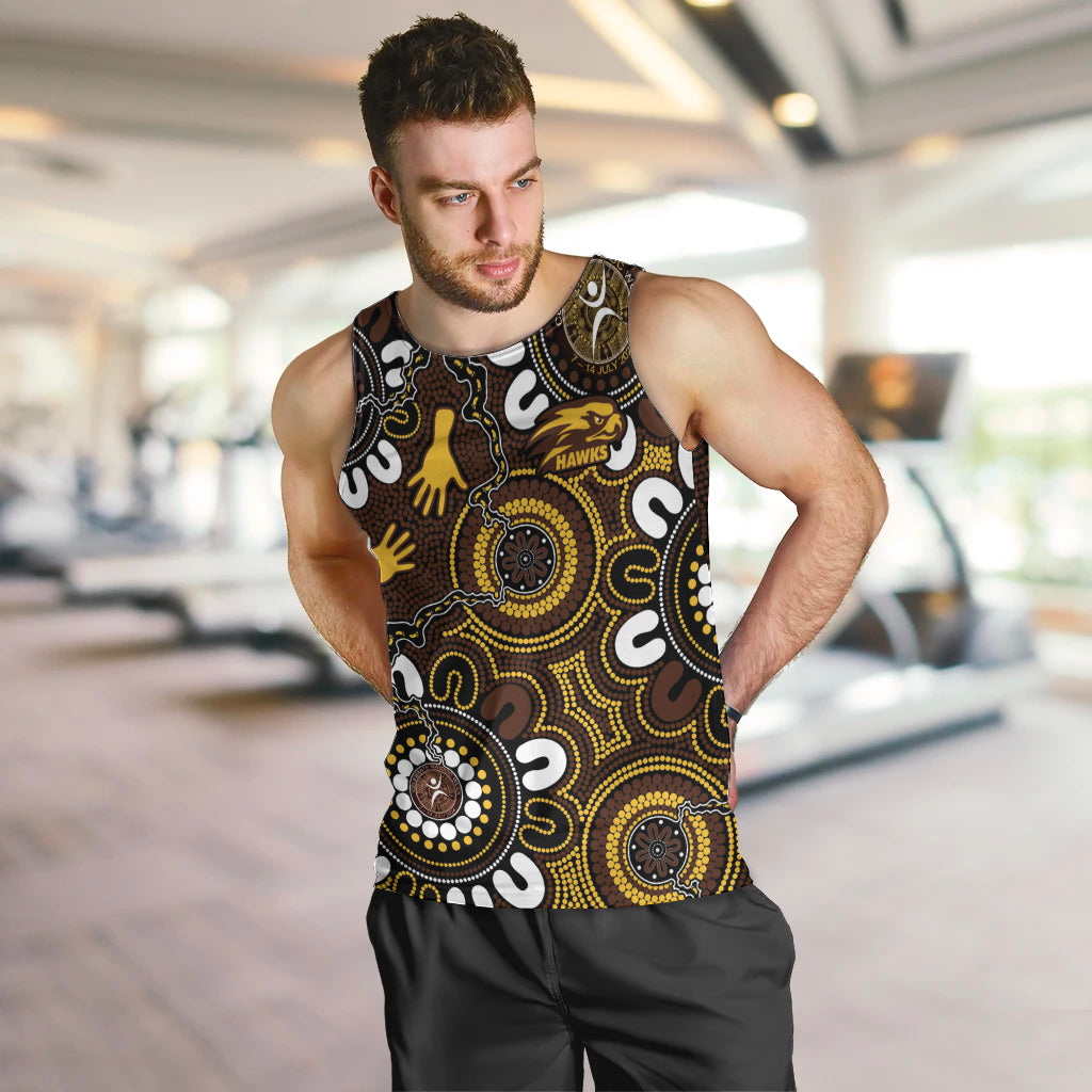 Custom Hawthorn NAIDOC Week 2024 Men Tank Top Fire Burning Aboriginal Dots Art - Vibe Hoodie Shop