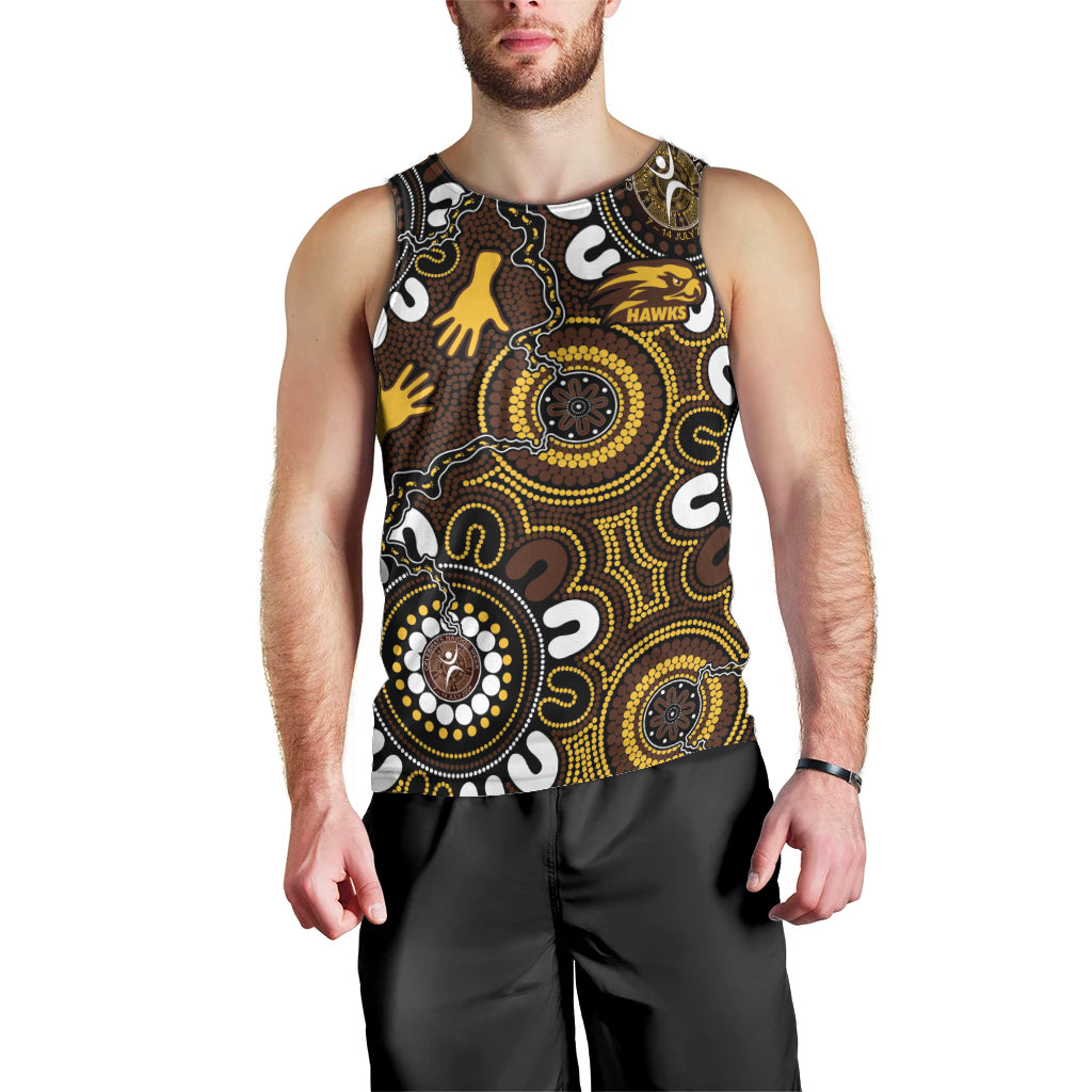 Custom Hawthorn NAIDOC Week 2024 Men Tank Top Fire Burning Aboriginal Dots Art - Vibe Hoodie Shop