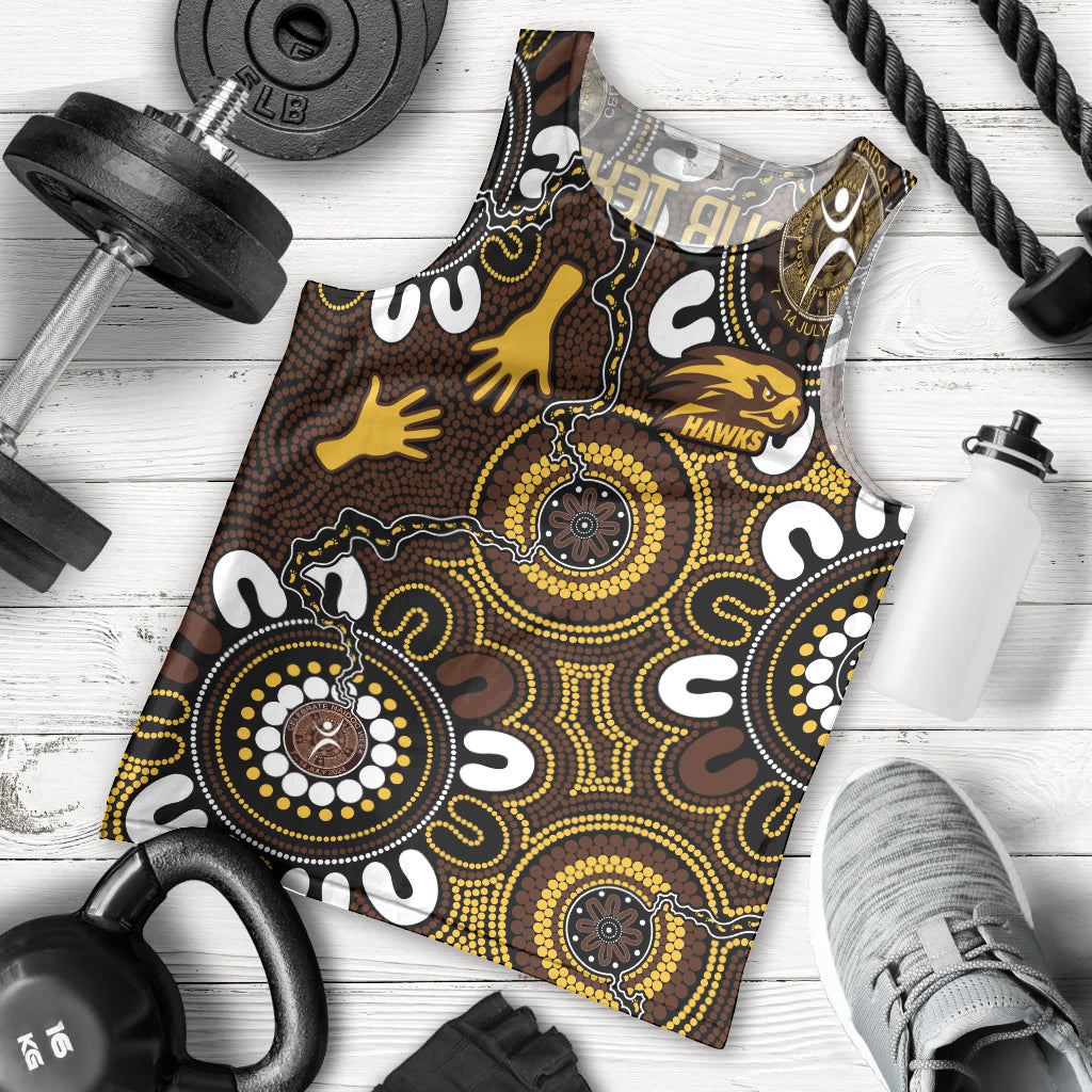 Custom Hawthorn NAIDOC Week 2024 Men Tank Top Fire Burning Aboriginal Dots Art - Vibe Hoodie Shop