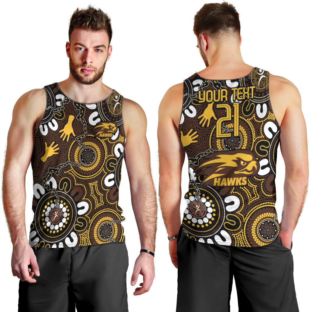 Custom Hawthorn NAIDOC Week 2024 Men Tank Top Fire Burning Aboriginal Dots Art - Vibe Hoodie Shop