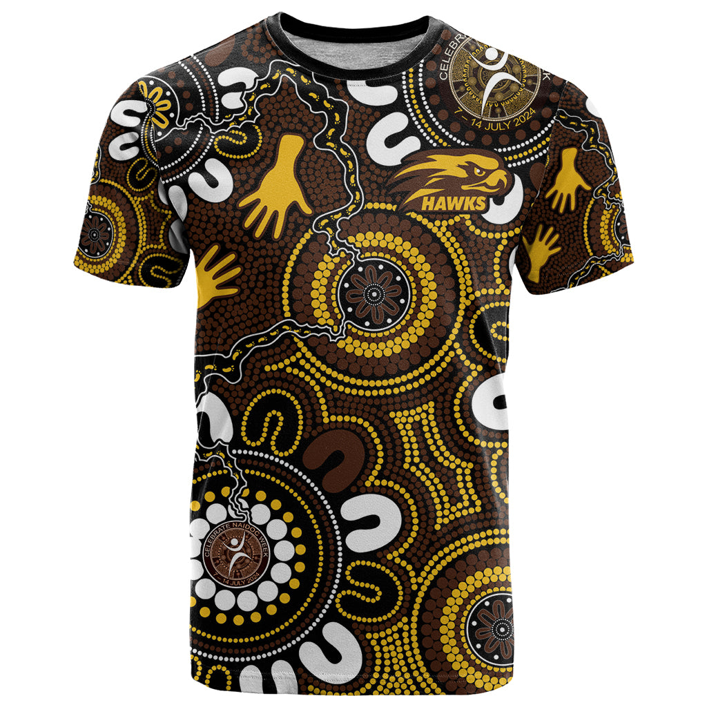 Custom Hawthorn NAIDOC Week 2024 T Shirt Fire Burning Aboriginal Dots Art LT9 - Vibe Hoodie Shop