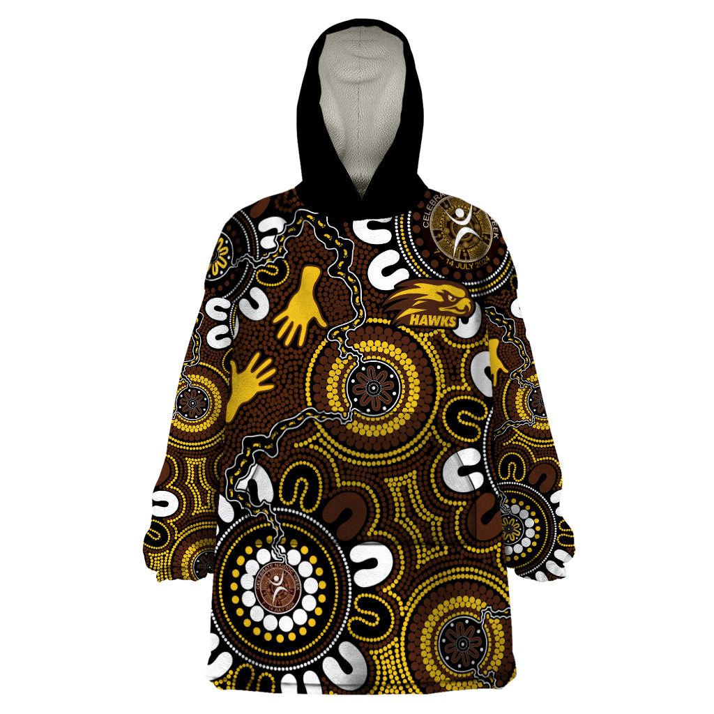 Custom Hawthorn NAIDOC Week 2024 Wearable Blanket Hoodie Fire Burning Aboriginal Dots Art - Vibe Hoodie Shop