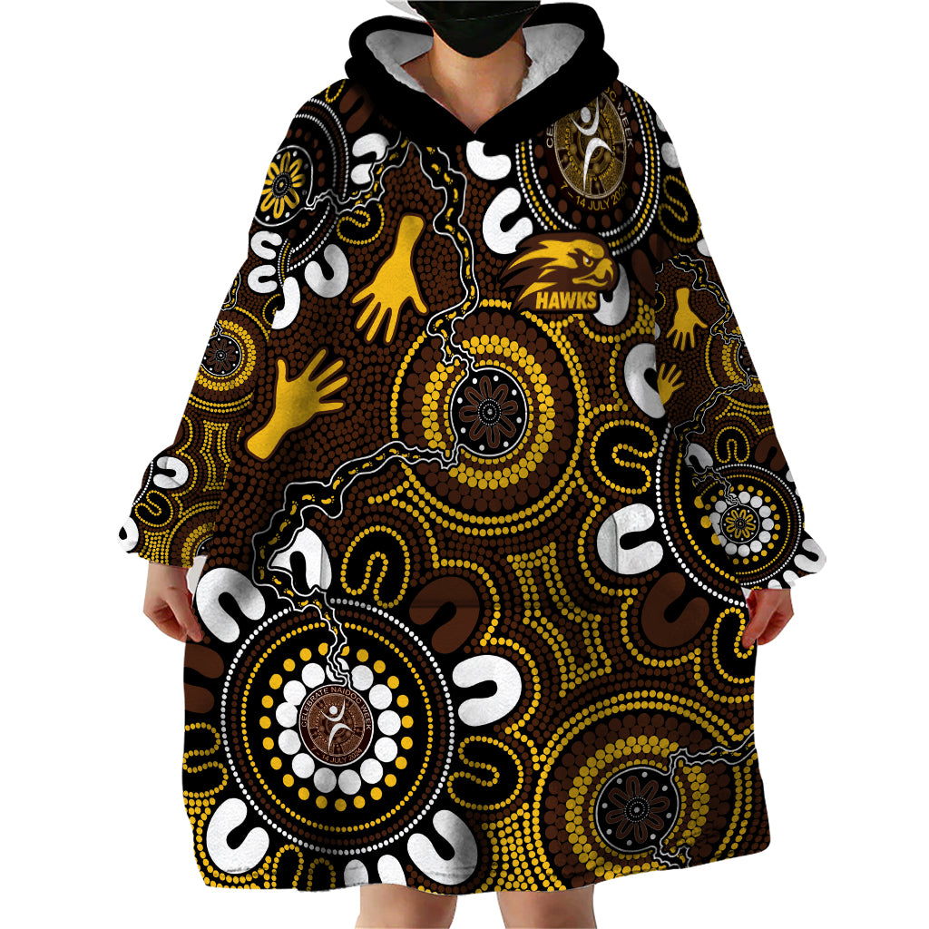 Custom Hawthorn NAIDOC Week 2024 Wearable Blanket Hoodie Fire Burning Aboriginal Dots Art - Vibe Hoodie Shop