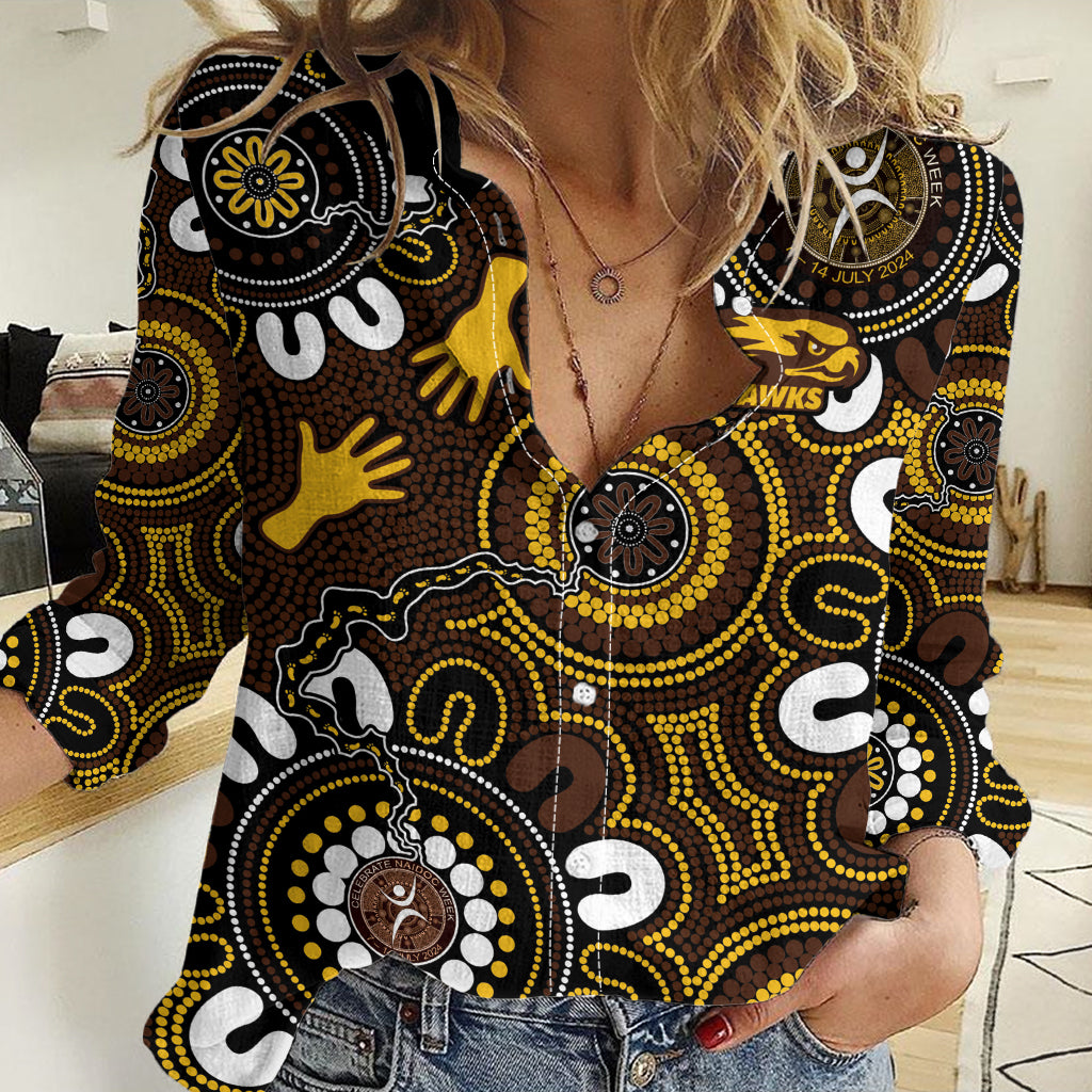 Custom Hawthorn NAIDOC Week 2024 Women Casual Shirt Fire Burning Aboriginal Dots Art - Vibe Hoodie Shop