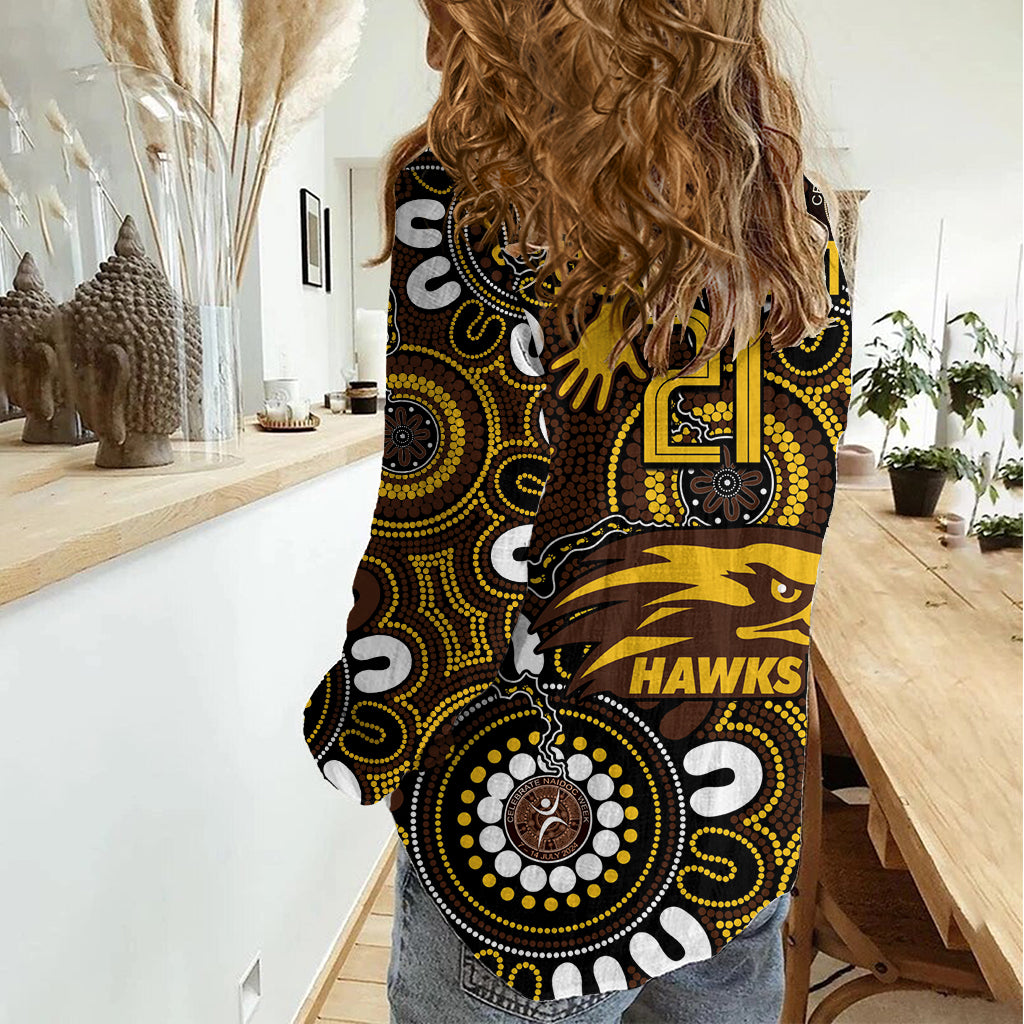 Custom Hawthorn NAIDOC Week 2024 Women Casual Shirt Fire Burning Aboriginal Dots Art - Vibe Hoodie Shop
