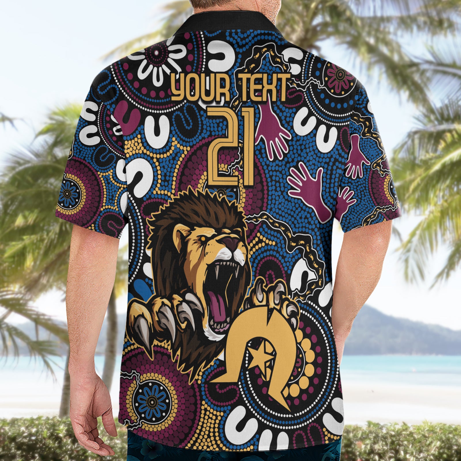 Custom Lions Football NAIDOC Week 2024 Hawaiian Shirt Fire Burning Aboriginal Dots Art - Vibe Hoodie Shop