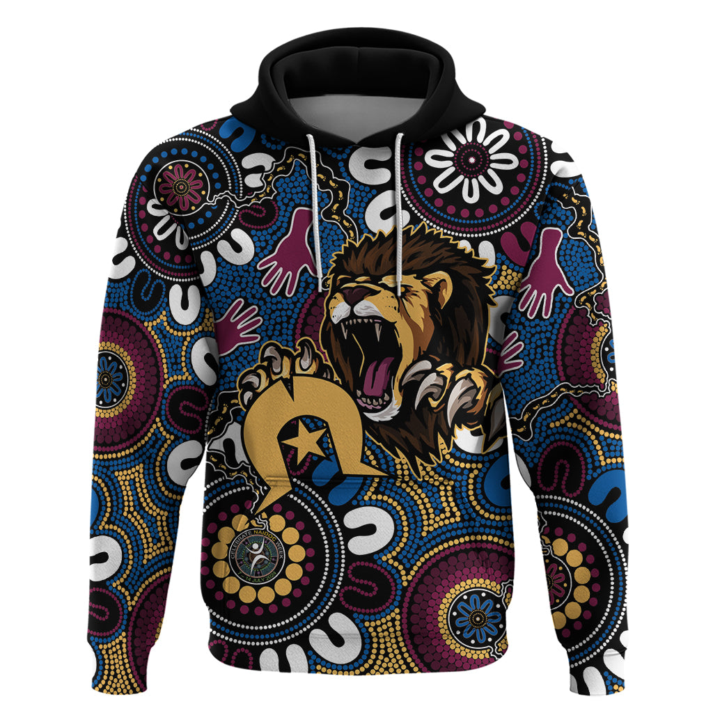 Custom Lions Football NAIDOC Week 2024 Hoodie Fire Burning Aboriginal Dots Art LT9 - Vibe Hoodie Shop