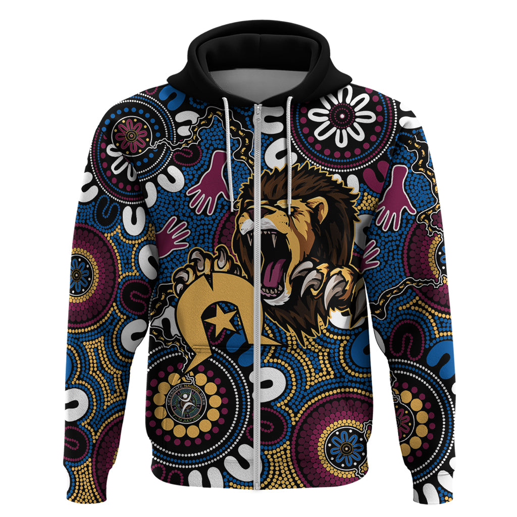 Custom Lions Football NAIDOC Week 2024 Hoodie Fire Burning Aboriginal Dots Art LT9 - Vibe Hoodie Shop
