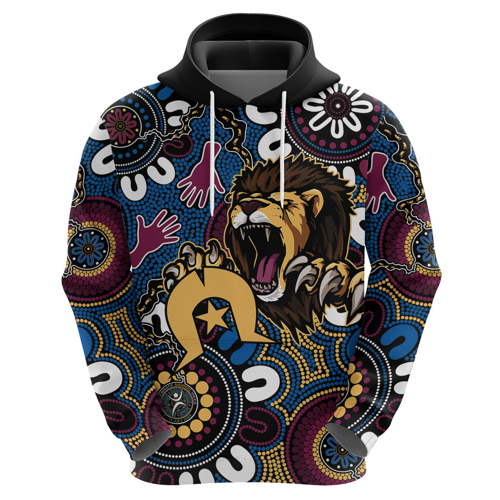 Custom Lions Football NAIDOC Week 2024 Hoodie Fire Burning Aboriginal Dots Art LT9 - Vibe Hoodie Shop
