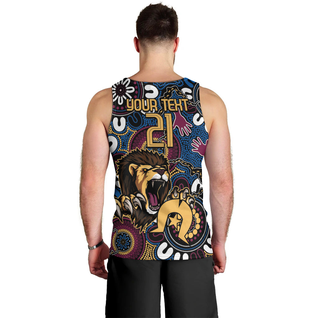 Custom Lions Football NAIDOC Week 2024 Men Tank Top Fire Burning Aboriginal Dots Art - Vibe Hoodie Shop
