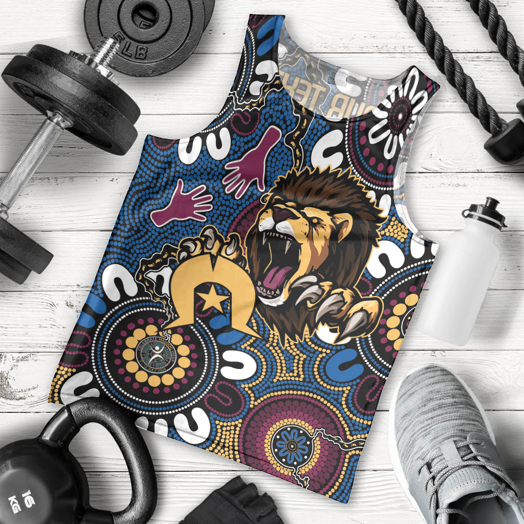 Custom Lions Football NAIDOC Week 2024 Men Tank Top Fire Burning Aboriginal Dots Art - Vibe Hoodie Shop