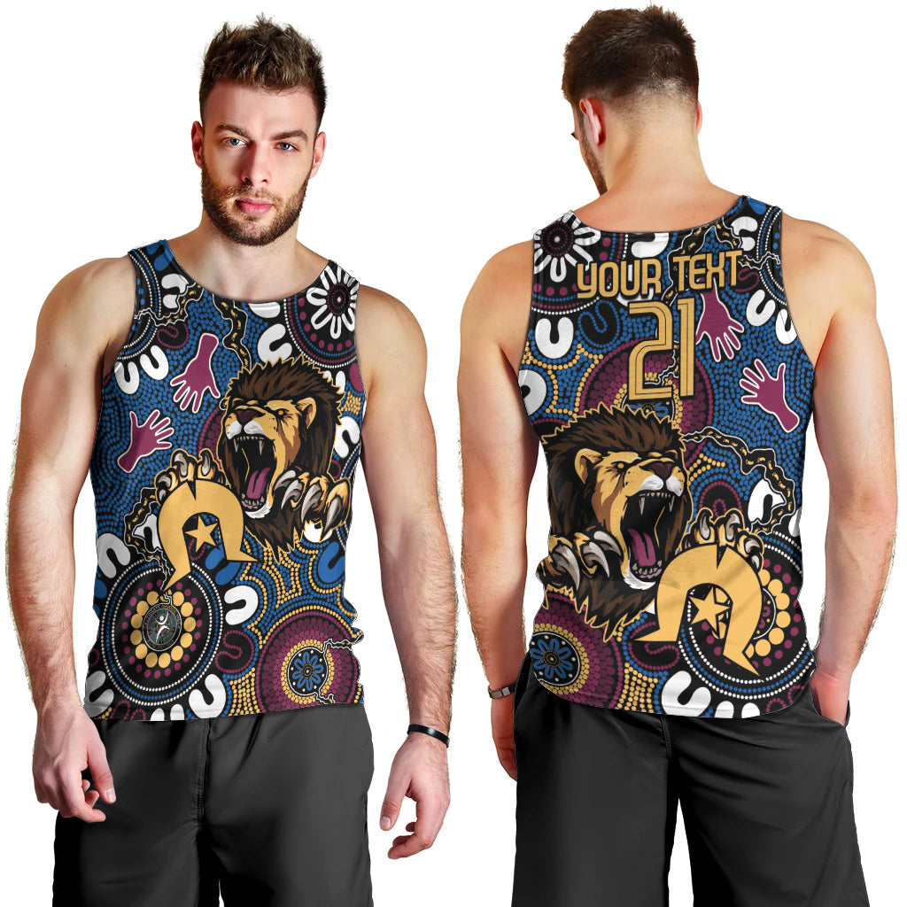 Custom Lions Football NAIDOC Week 2024 Men Tank Top Fire Burning Aboriginal Dots Art - Vibe Hoodie Shop