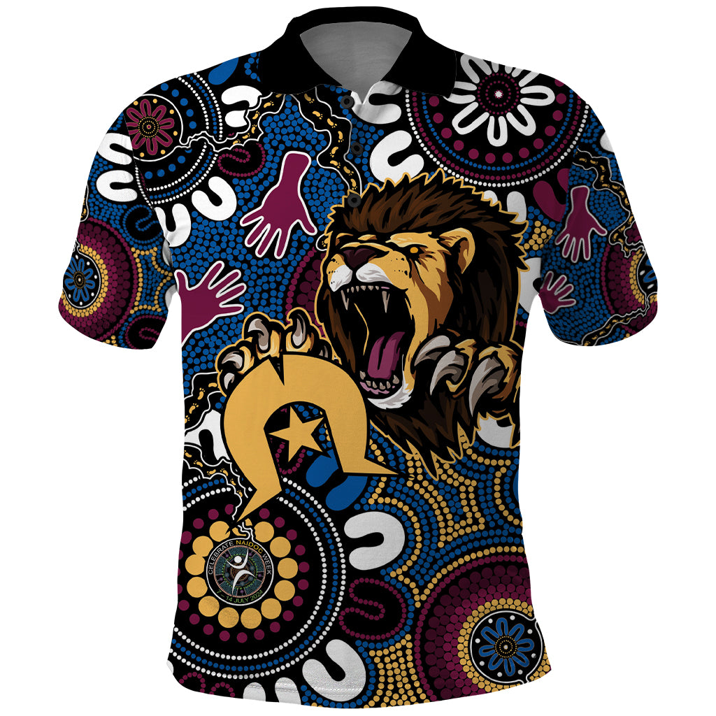 Custom Lions Football NAIDOC Week 2024 Polo Shirt Fire Burning Aboriginal Dots Art LT9 - Vibe Hoodie Shop