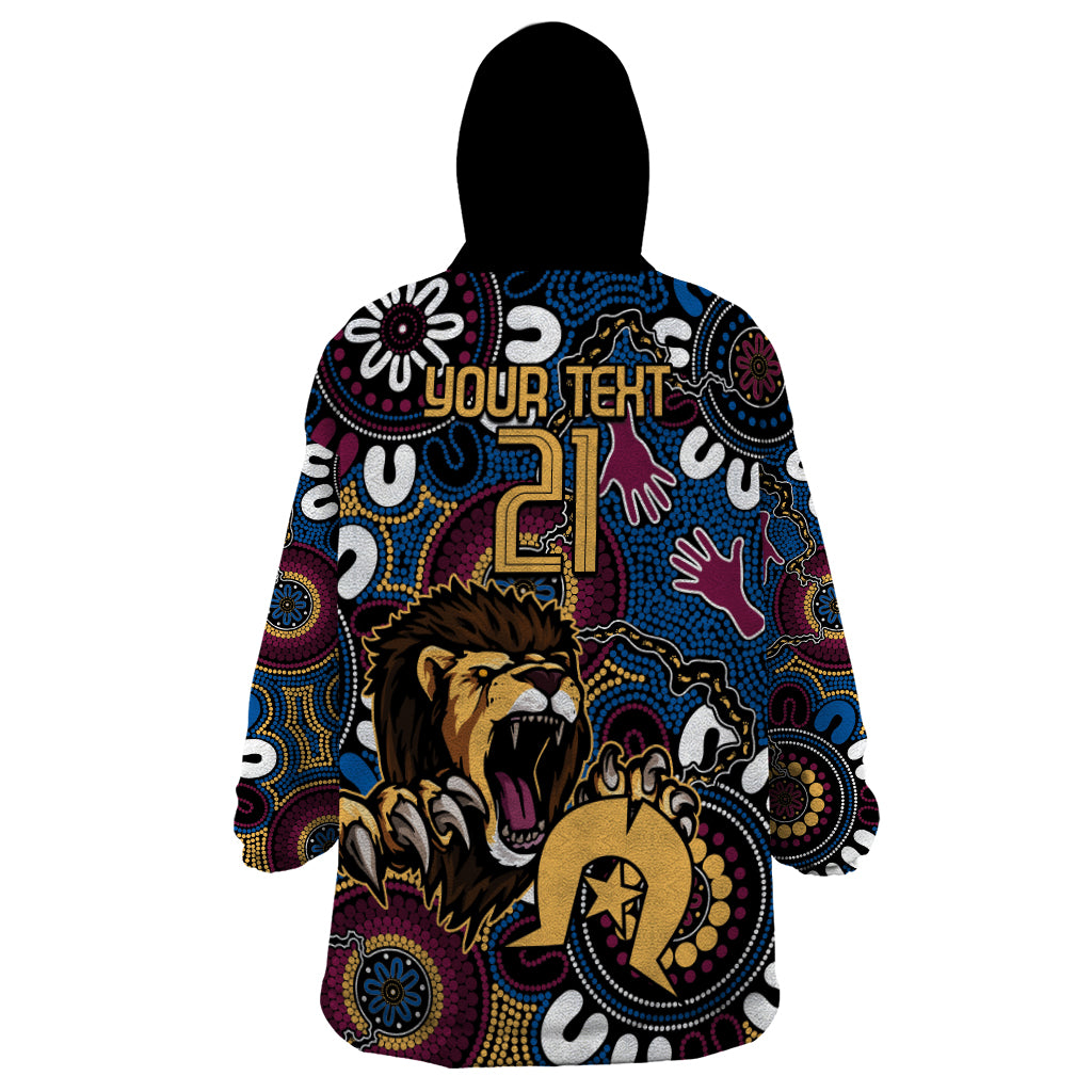 Custom Lions Football NAIDOC Week 2024 Wearable Blanket Hoodie Fire Burning Aboriginal Dots Art - Vibe Hoodie Shop