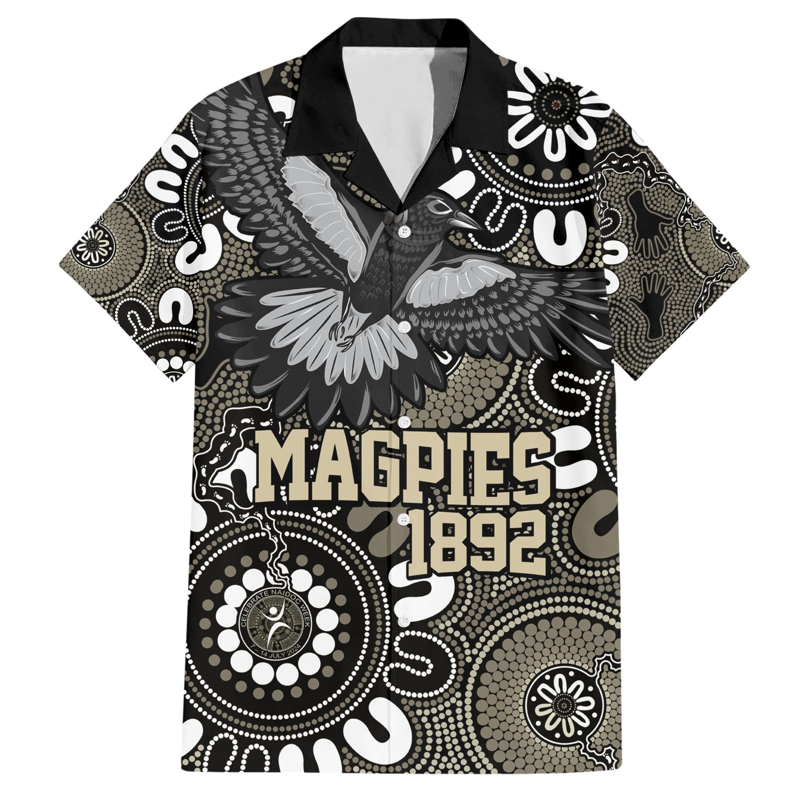 Custom Magpies NAIDOC Week 2024 Hawaiian Shirt Fire Burning Aboriginal Dots Art - Vibe Hoodie Shop