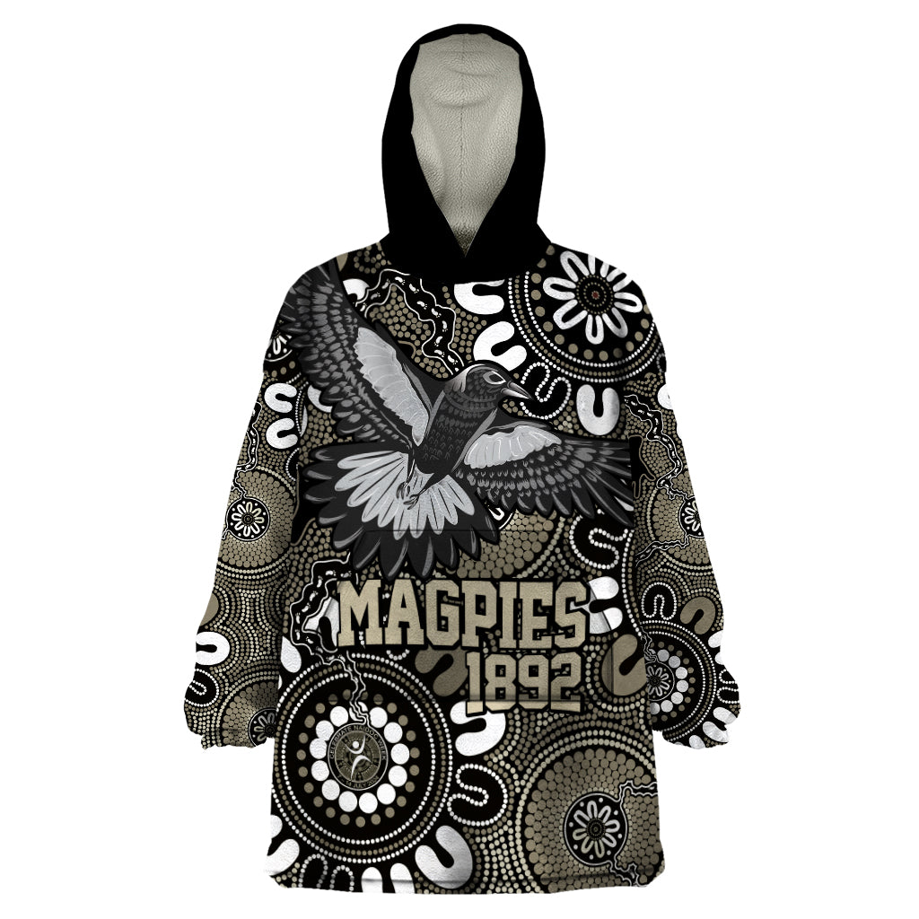 Custom Magpies NAIDOC Week 2024 Wearable Blanket Hoodie Fire Burning Aboriginal Dots Art - Vibe Hoodie Shop