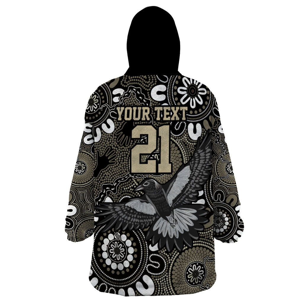 Custom Magpies NAIDOC Week 2024 Wearable Blanket Hoodie Fire Burning Aboriginal Dots Art - Vibe Hoodie Shop