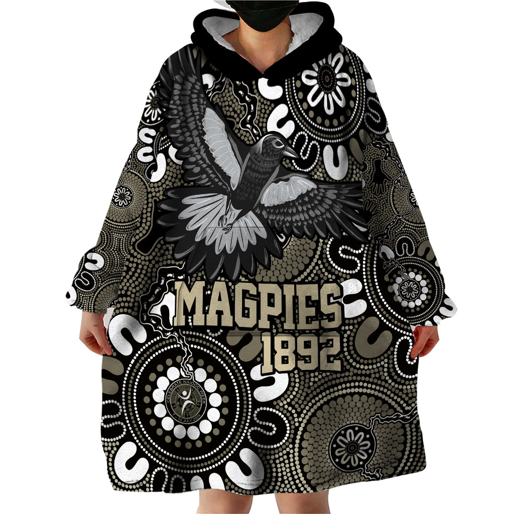 Custom Magpies NAIDOC Week 2024 Wearable Blanket Hoodie Fire Burning Aboriginal Dots Art - Vibe Hoodie Shop