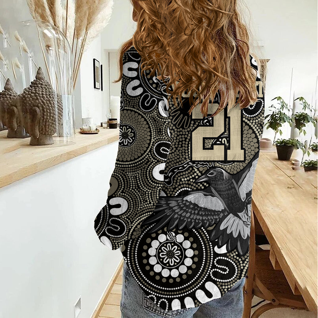 Custom Magpies NAIDOC Week 2024 Women Casual Shirt Fire Burning Aboriginal Dots Art - Vibe Hoodie Shop