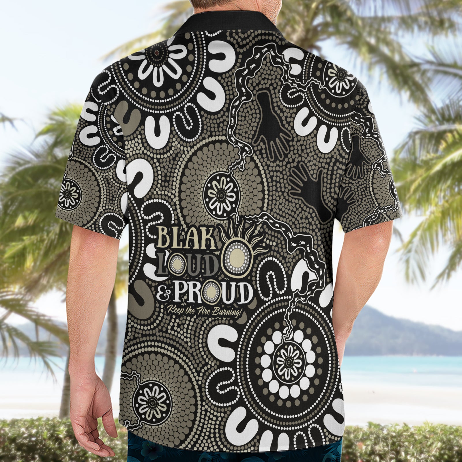 NAIDOC Week 2024 Fire Burning Hawaiian Shirt Aboriginal Dots Black Art - Vibe Hoodie Shop