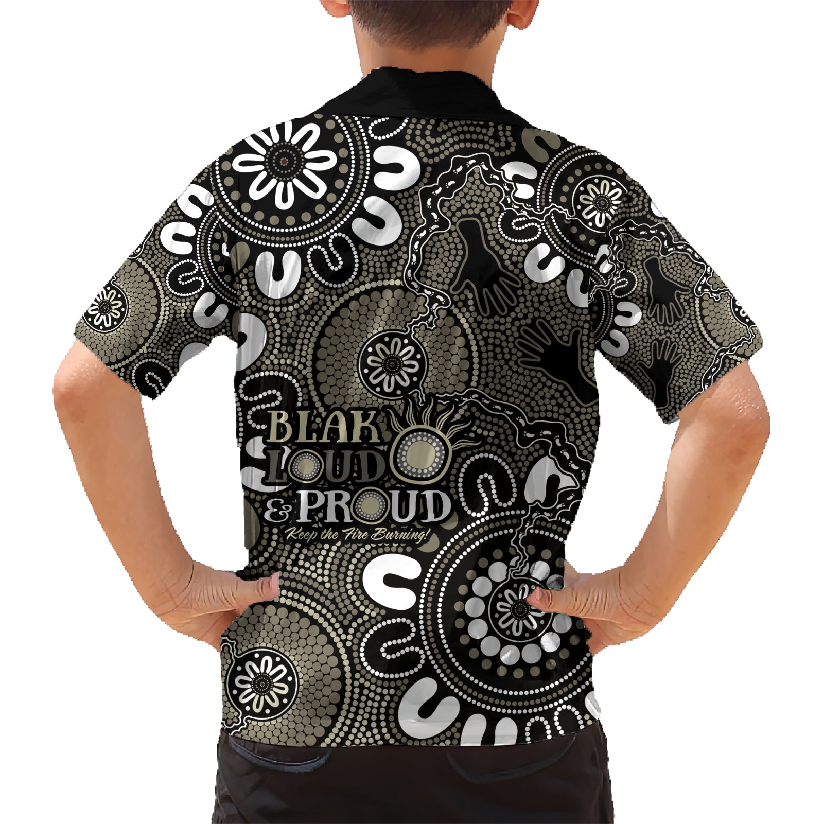 NAIDOC Week 2024 Fire Burning Hawaiian Shirt Aboriginal Dots Black Art - Vibe Hoodie Shop