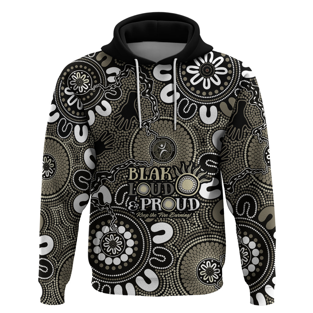 NAIDOC Week 2024 Fire Burning Hoodie Aboriginal Dots Black Art LT9 - Vibe Hoodie Shop
