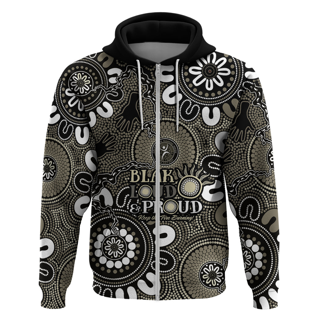 NAIDOC Week 2024 Fire Burning Hoodie Aboriginal Dots Black Art LT9 - Vibe Hoodie Shop