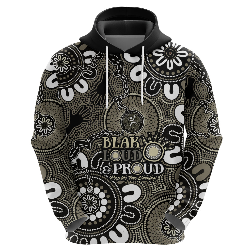 NAIDOC Week 2024 Fire Burning Hoodie Aboriginal Dots Black Art LT9 - Vibe Hoodie Shop