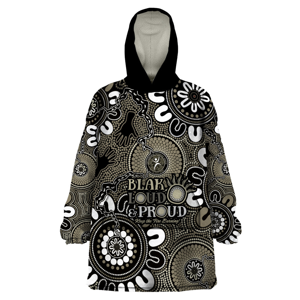 NAIDOC Week 2024 Fire Burning Wearable Blanket Hoodie Aboriginal Dots Black Art - Vibe Hoodie Shop