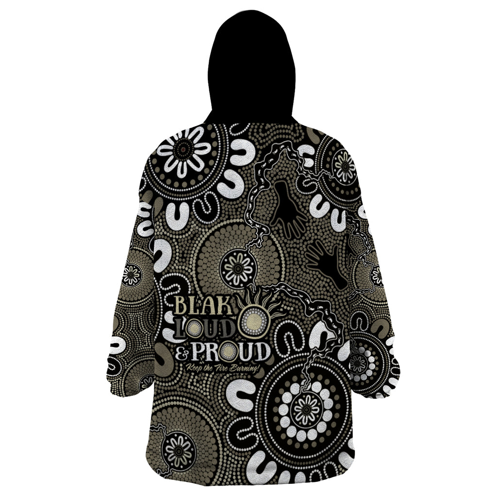 NAIDOC Week 2024 Fire Burning Wearable Blanket Hoodie Aboriginal Dots Black Art - Vibe Hoodie Shop