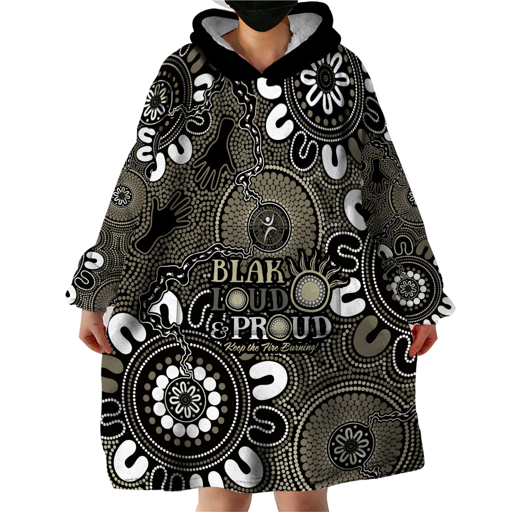 NAIDOC Week 2024 Fire Burning Wearable Blanket Hoodie Aboriginal Dots Black Art - Vibe Hoodie Shop