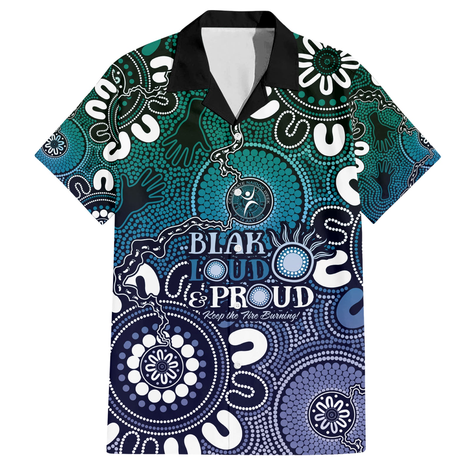 NAIDOC Week 2024 Fire Burning Hawaiian Shirt Aboriginal Dots Blue Art - Vibe Hoodie Shop