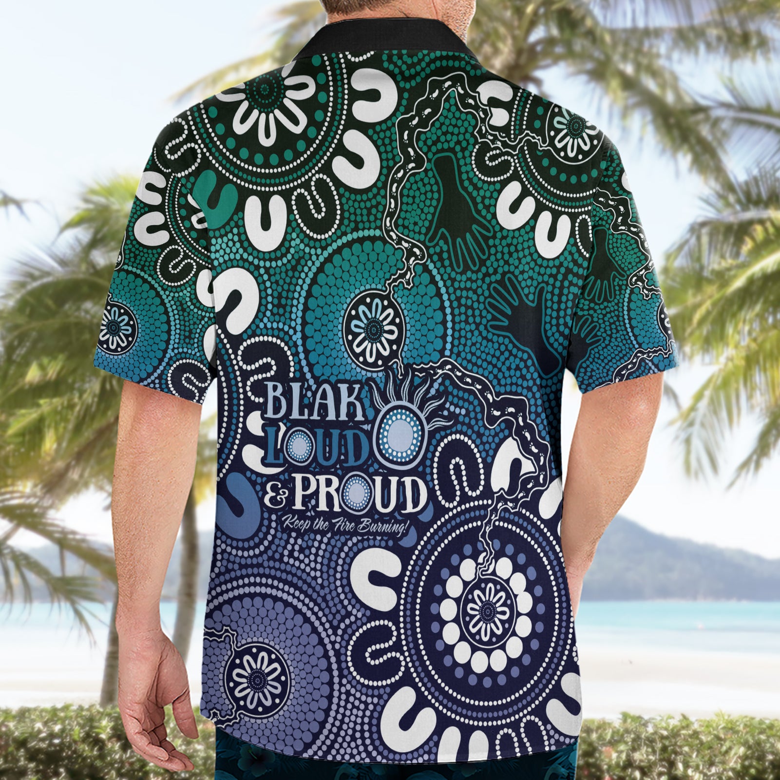 NAIDOC Week 2024 Fire Burning Hawaiian Shirt Aboriginal Dots Blue Art - Vibe Hoodie Shop