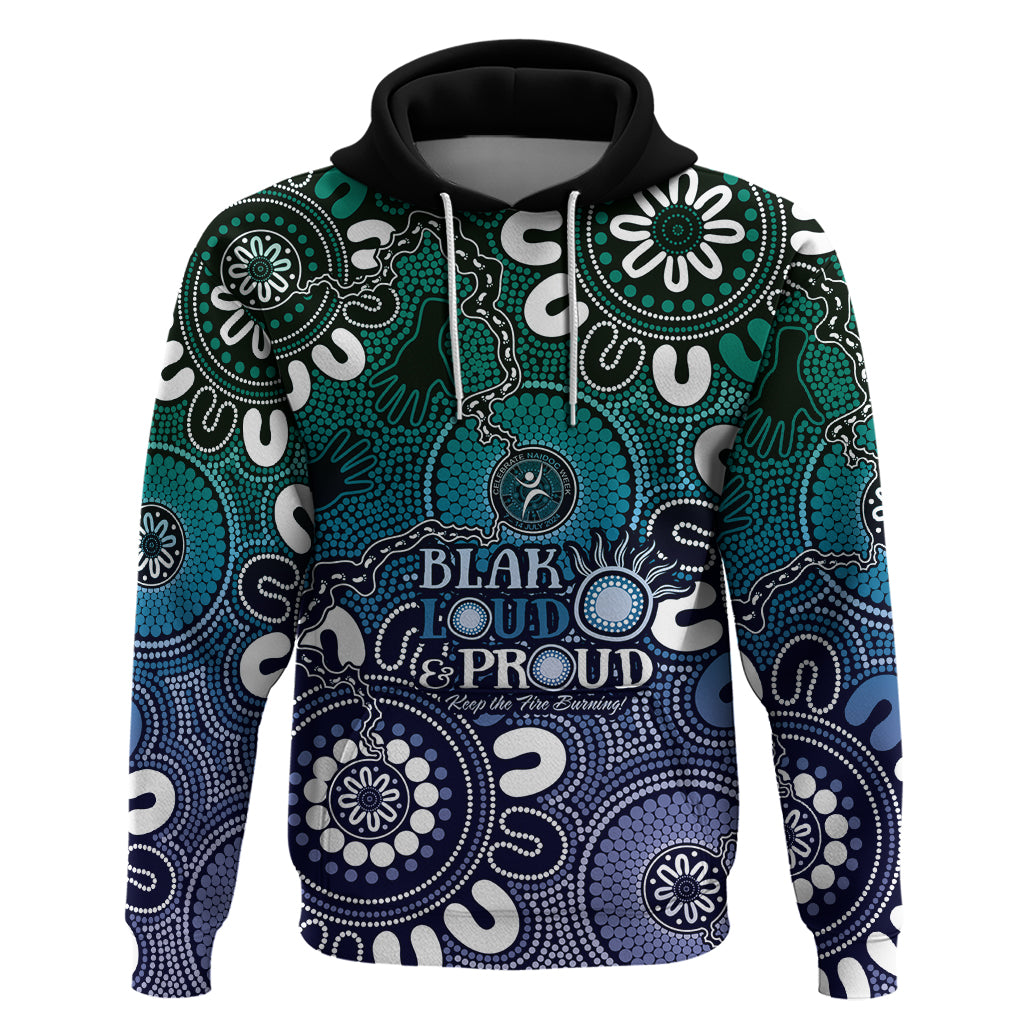 NAIDOC Week 2024 Fire Burning Hoodie Aboriginal Dots Blue Art LT9 - Vibe Hoodie Shop
