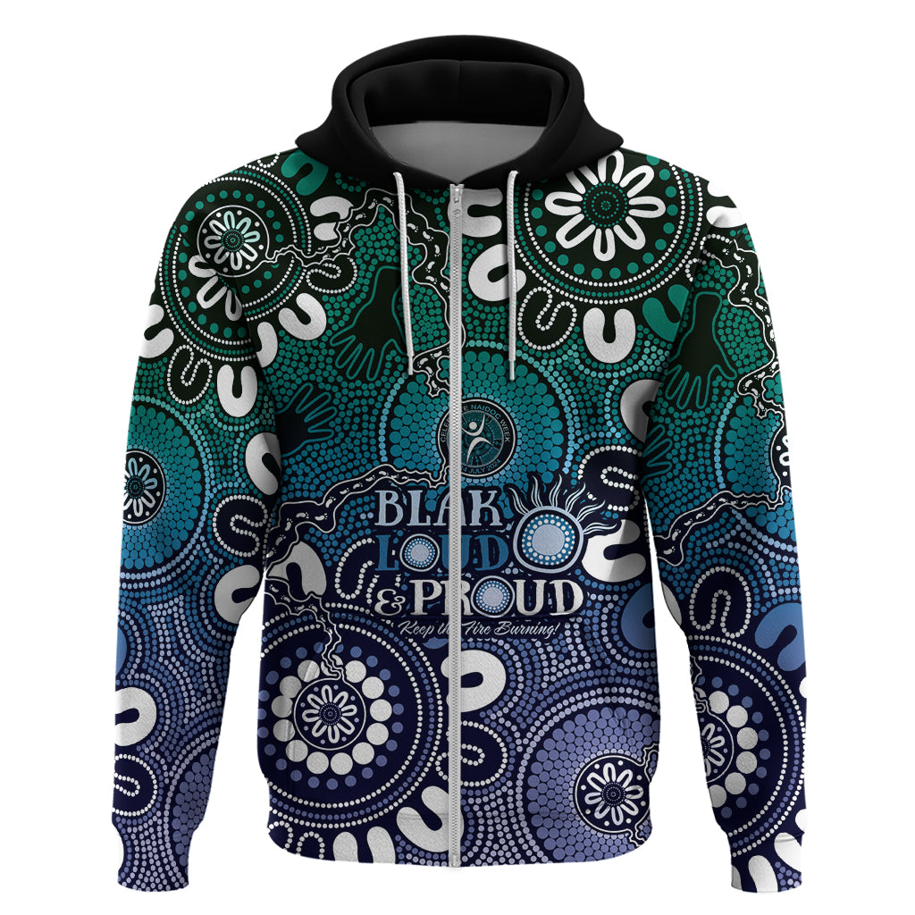 NAIDOC Week 2024 Fire Burning Hoodie Aboriginal Dots Blue Art LT9 - Vibe Hoodie Shop