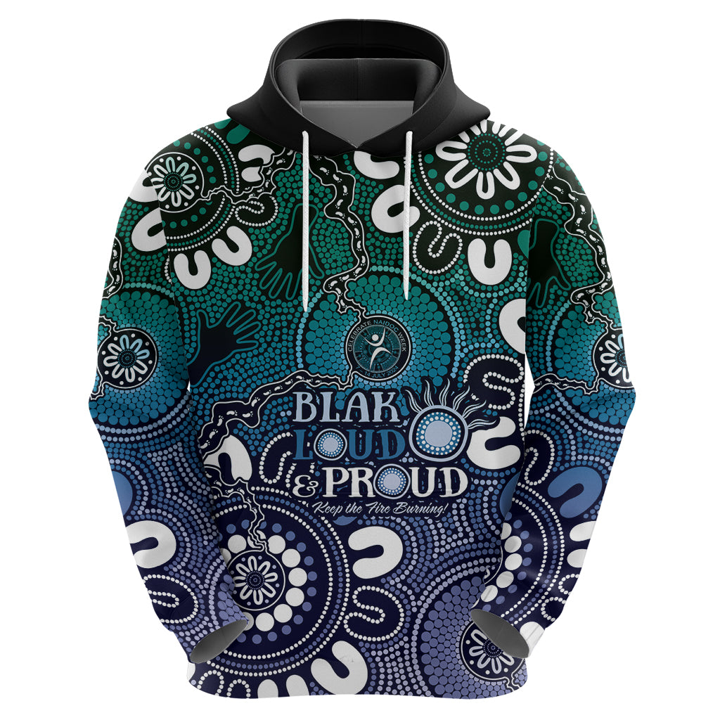 NAIDOC Week 2024 Fire Burning Hoodie Aboriginal Dots Blue Art LT9 - Vibe Hoodie Shop