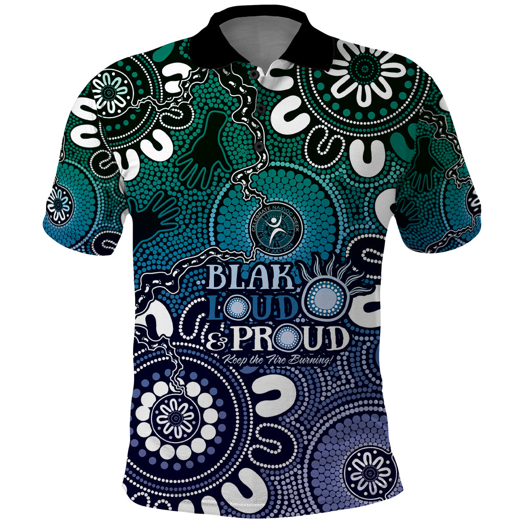 NAIDOC Week 2024 Fire Burning Polo Shirt Aboriginal Dots Blue Art LT9 - Vibe Hoodie Shop