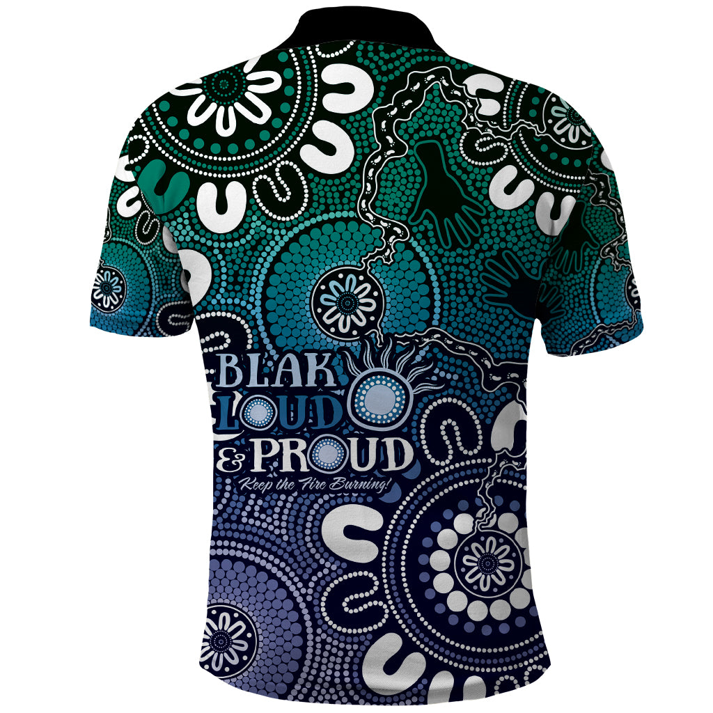 NAIDOC Week 2024 Fire Burning Polo Shirt Aboriginal Dots Blue Art LT9 - Vibe Hoodie Shop