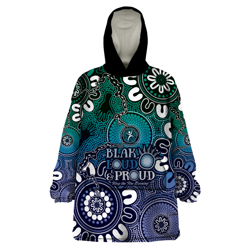 NAIDOC Week 2024 Fire Burning Wearable Blanket Hoodie Aboriginal Dots Blue Art - Vibe Hoodie Shop