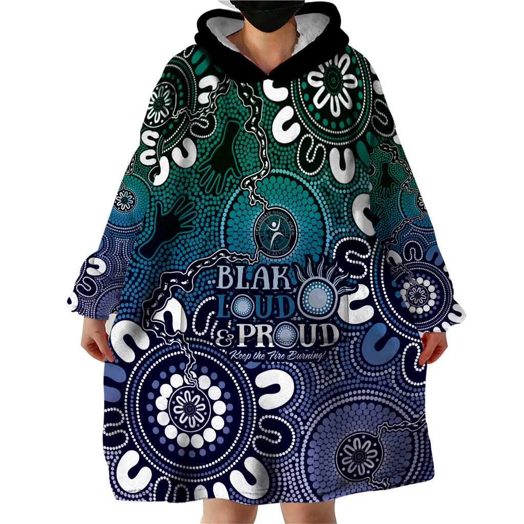 NAIDOC Week 2024 Fire Burning Wearable Blanket Hoodie Aboriginal Dots Blue Art - Vibe Hoodie Shop