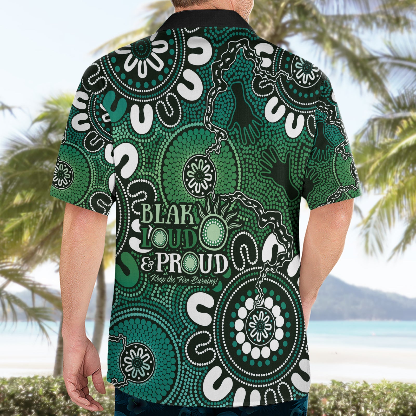 NAIDOC Week 2024 Fire Burning Hawaiian Shirt Aboriginal Dots Green Art - Vibe Hoodie Shop