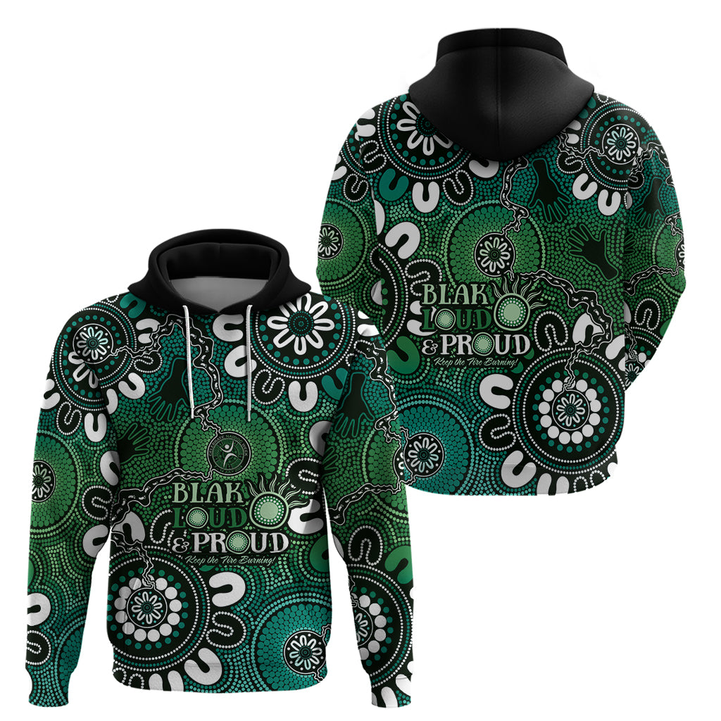 NAIDOC Week 2024 Fire Burning Hoodie Aboriginal Dots Green Art LT9 - Vibe Hoodie Shop