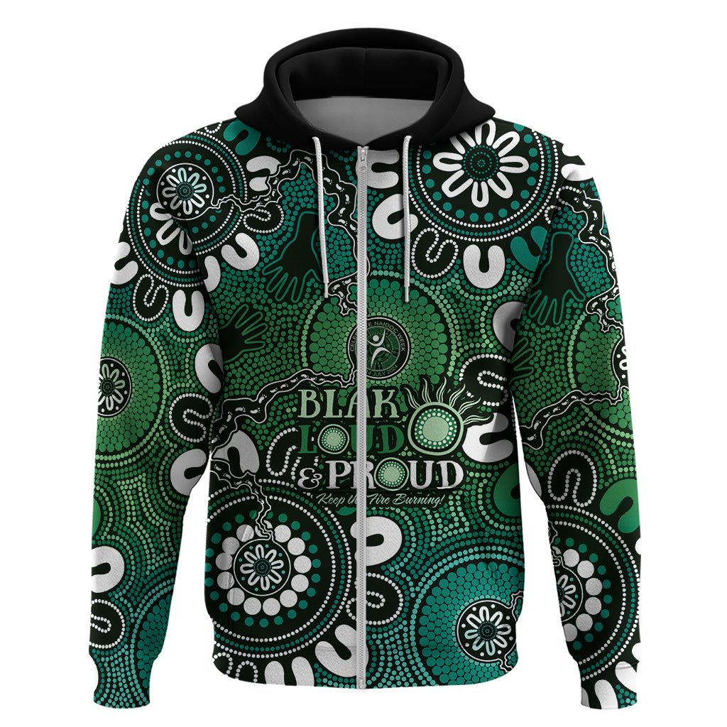 NAIDOC Week 2024 Fire Burning Hoodie Aboriginal Dots Green Art LT9 - Vibe Hoodie Shop