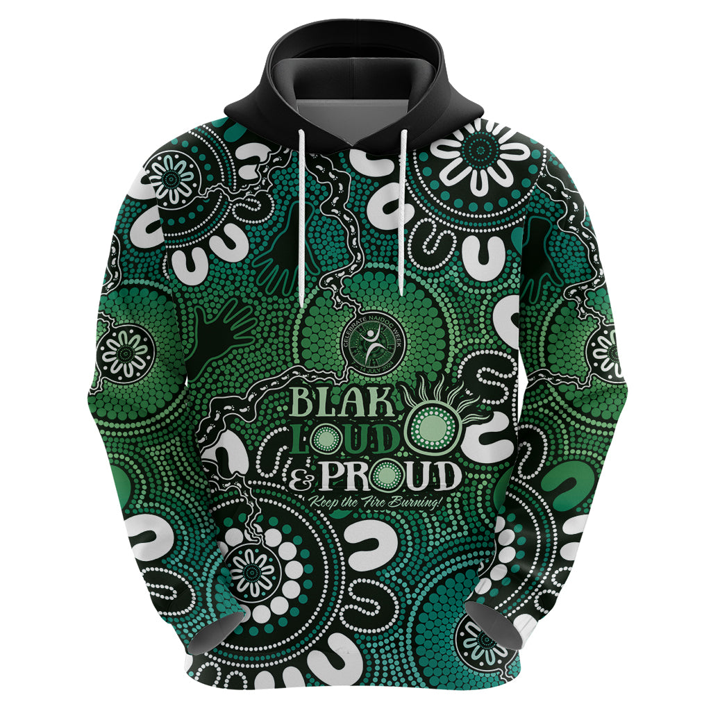 NAIDOC Week 2024 Fire Burning Hoodie Aboriginal Dots Green Art LT9 - Vibe Hoodie Shop