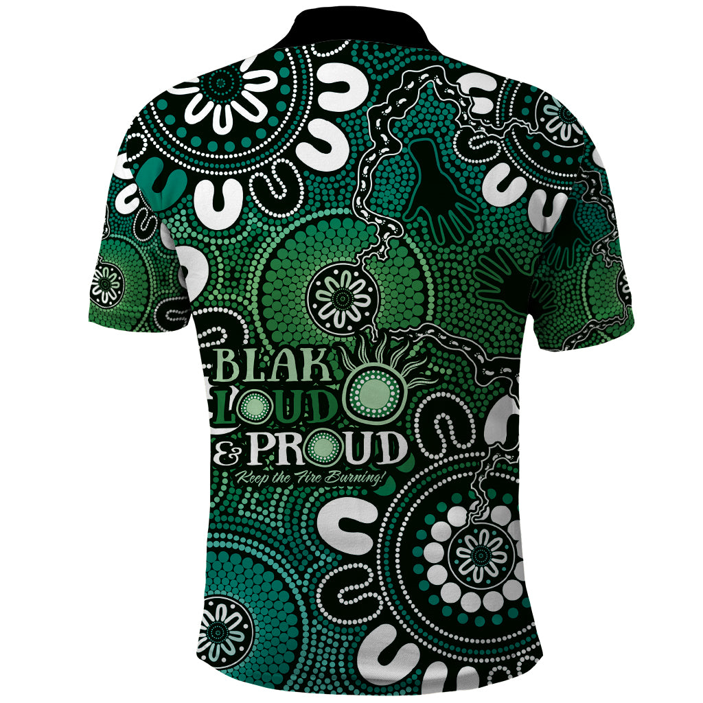 NAIDOC Week 2024 Fire Burning Polo Shirt Aboriginal Dots Green Art LT9 - Vibe Hoodie Shop