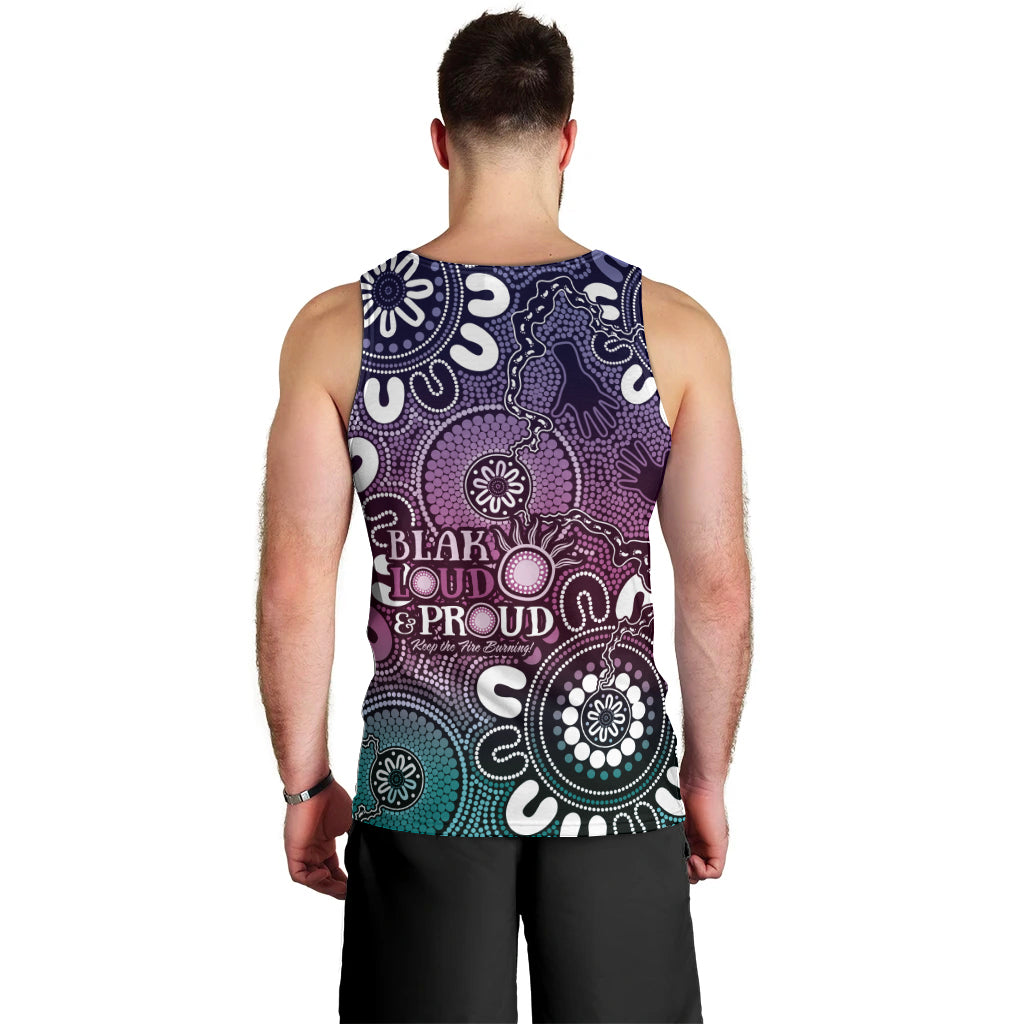 NAIDOC Week 2024 Fire Burning Men Tank Top Aboriginal Dots Pink Art - Vibe Hoodie Shop